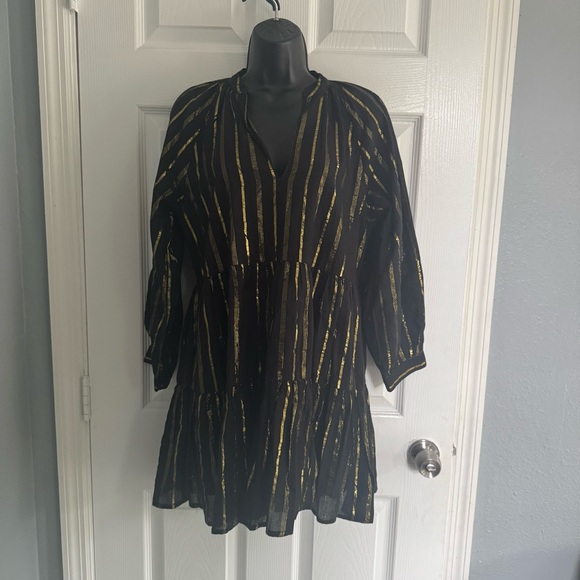 AREA Black and Gold Relaxed Tiered Mini Dress - Size S - Picture 2 of 6